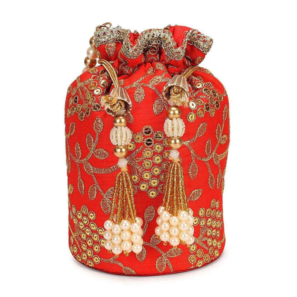 9360 Indian Ethnic Potli Bags For Wedding & Party Function Red
